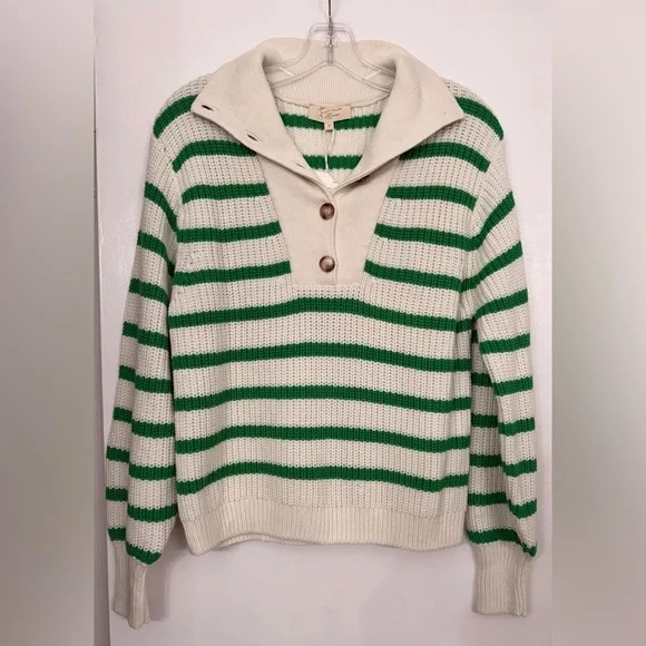 NWT Sézane Kyam Jumper Sweater Ecru & Green Size Small - Picture 4 of 8